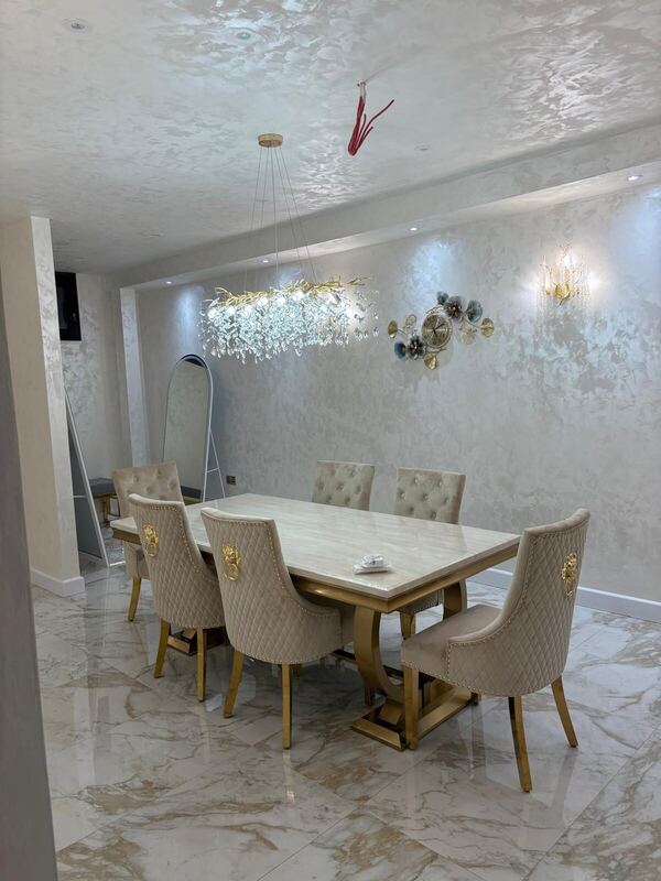 Bespoke marble and gold dining room renovation, London